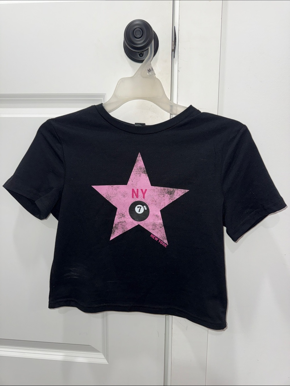 SHEIN Black Crop Tee with Pink Star Graphic